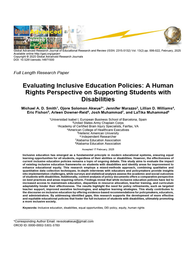 Evaluating Inclusive Education Policies a Human Rights Perspective on ...