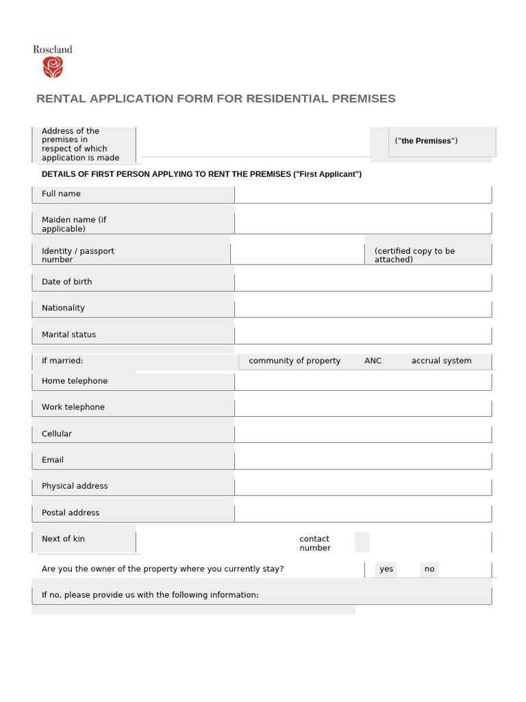 Residential Rental Application Form | PDF | Landlord | Lease