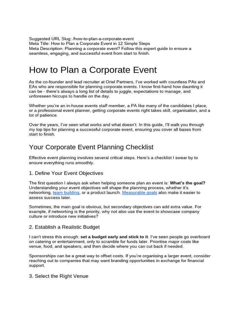 How to Plan a Corporate Event | PDF