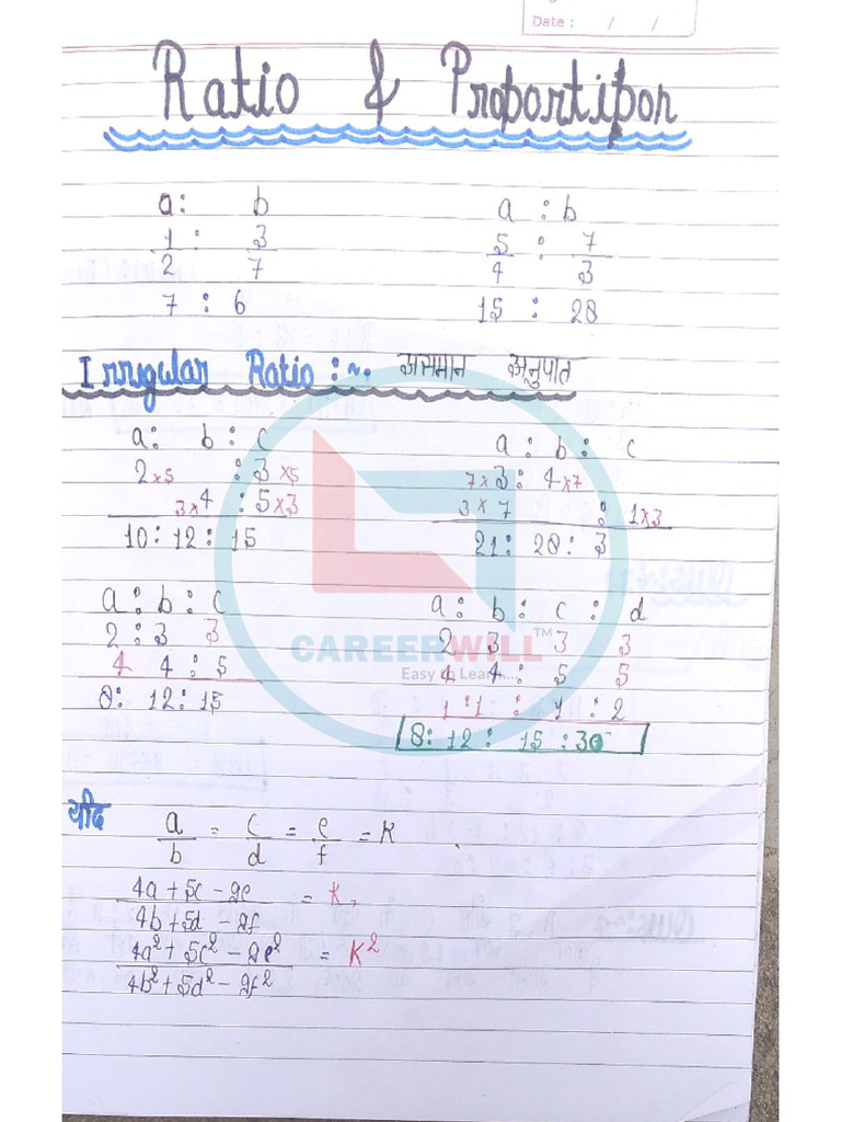 Ratio and Proportion Class Notes Hindi Crwill | PDF