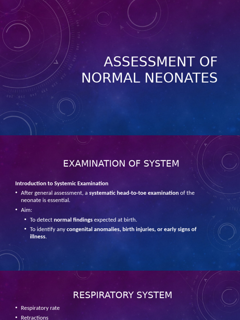 Systematic Examination of Normal Neonates | PDF | Infants | Diseases ...