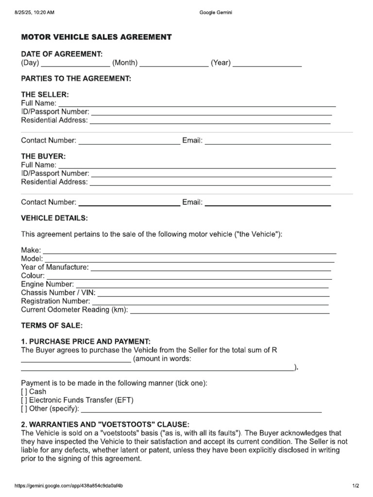 Motor Vehicle Sales Agreement | PDF
