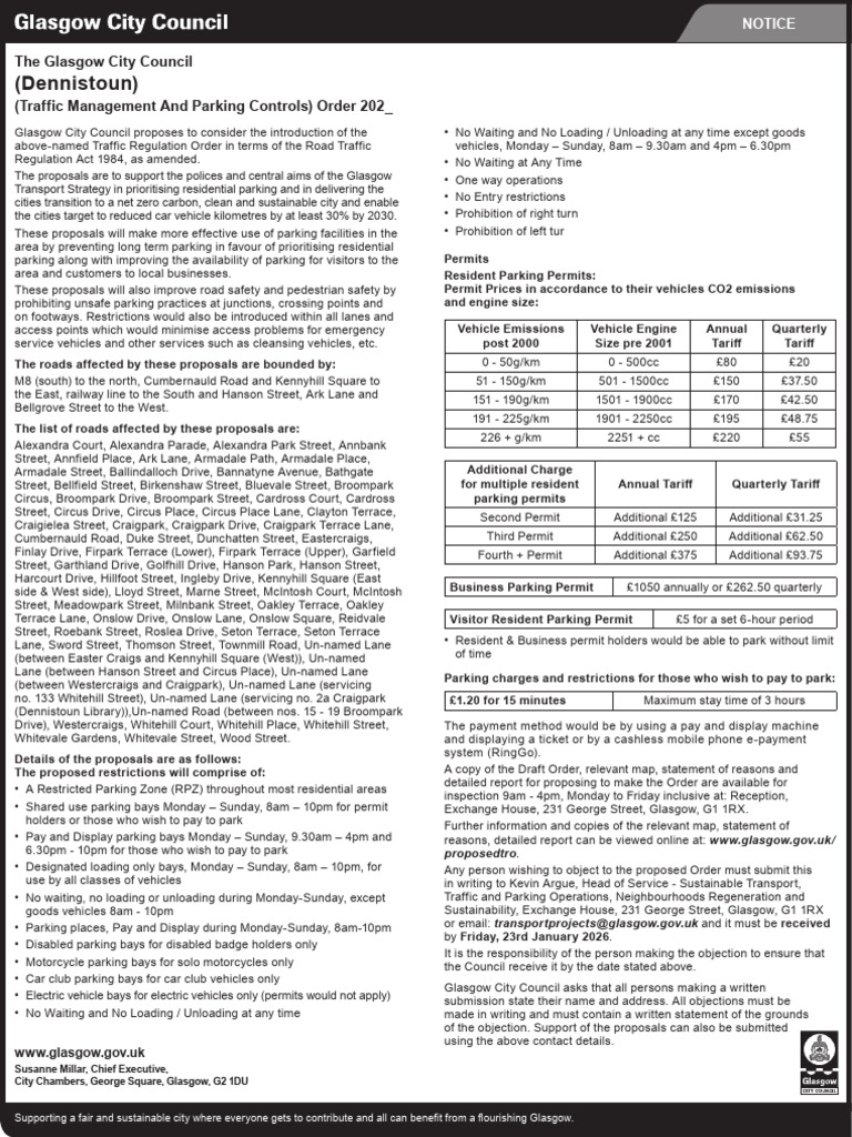Dennistoun Traffic Regulation Order Proposal | PDF | Parking | Road ...