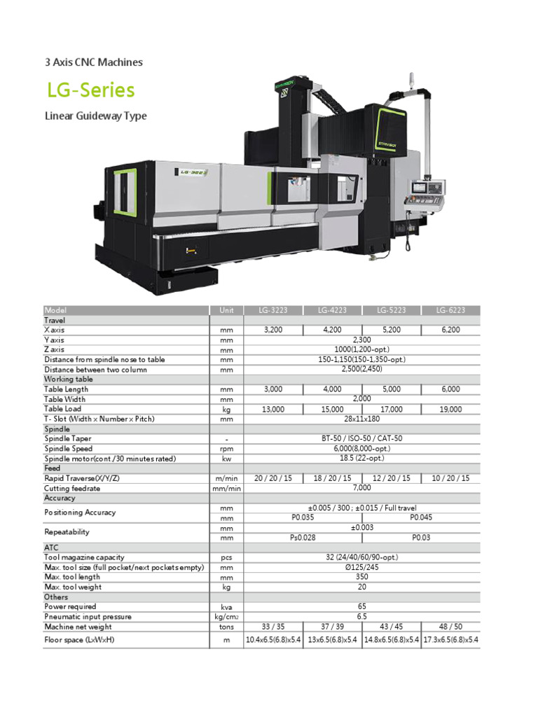 LG Series 3-Axis CNC Machine Specs | PDF | Mechanical Engineering