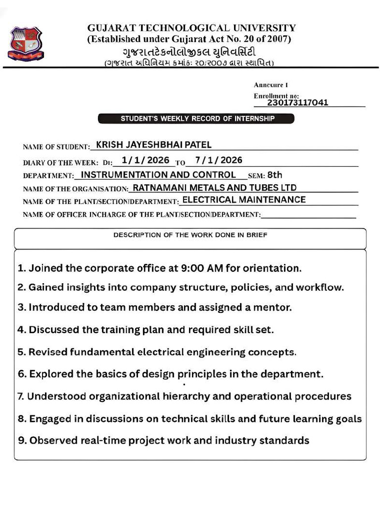 Week 1 Internship Report | PDF