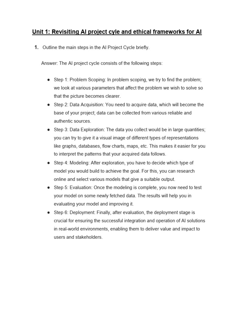 AI Project Cycle and Ethical Frameworks | PDF | Artificial Intelligence ...