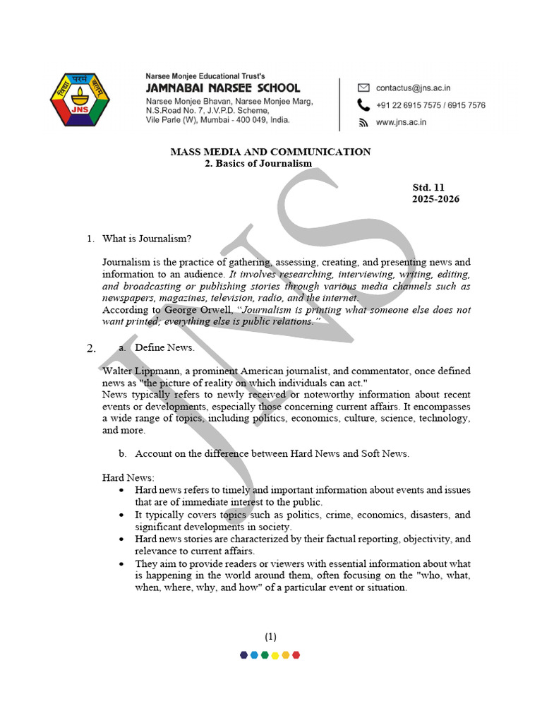 Basics of Journalism for Students | PDF | News | Journalism