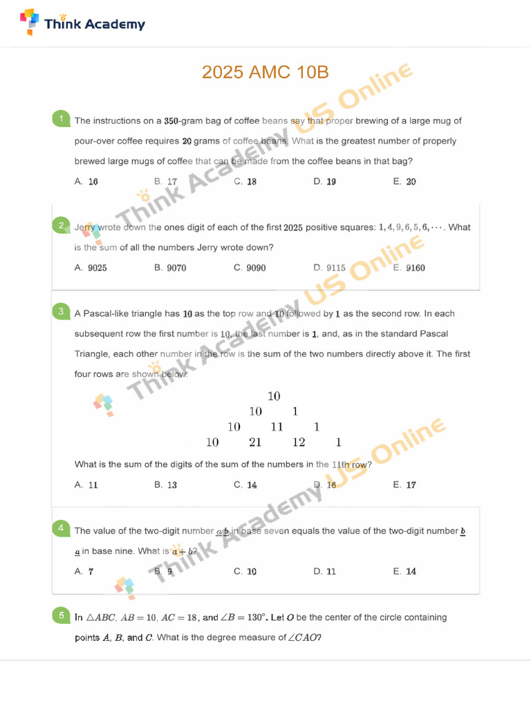 2025 AMC 10B Problem - Hutoyw | PDF