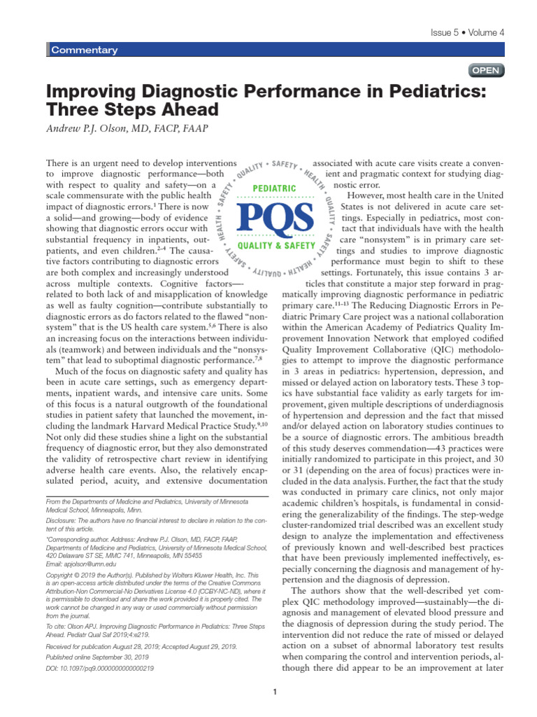 Improving Diagnostic Performance in Pediatrics .18 | PDF | Medical ...
