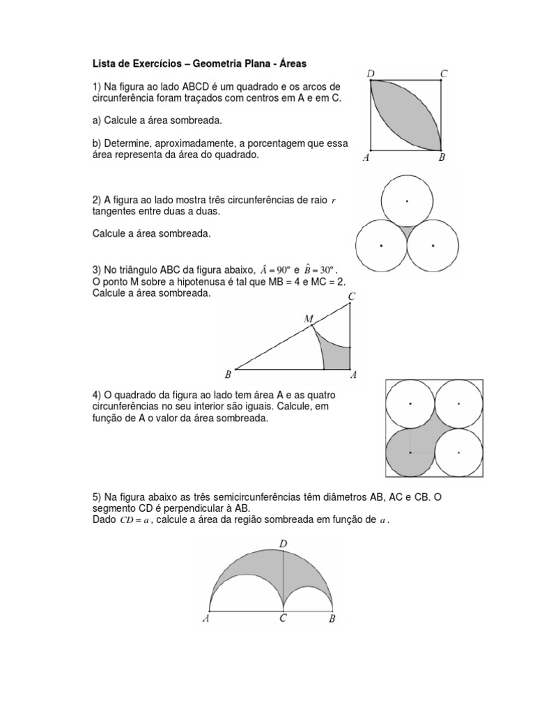 Lista de Exercícios - Áreas - Geometria Plana | PDF