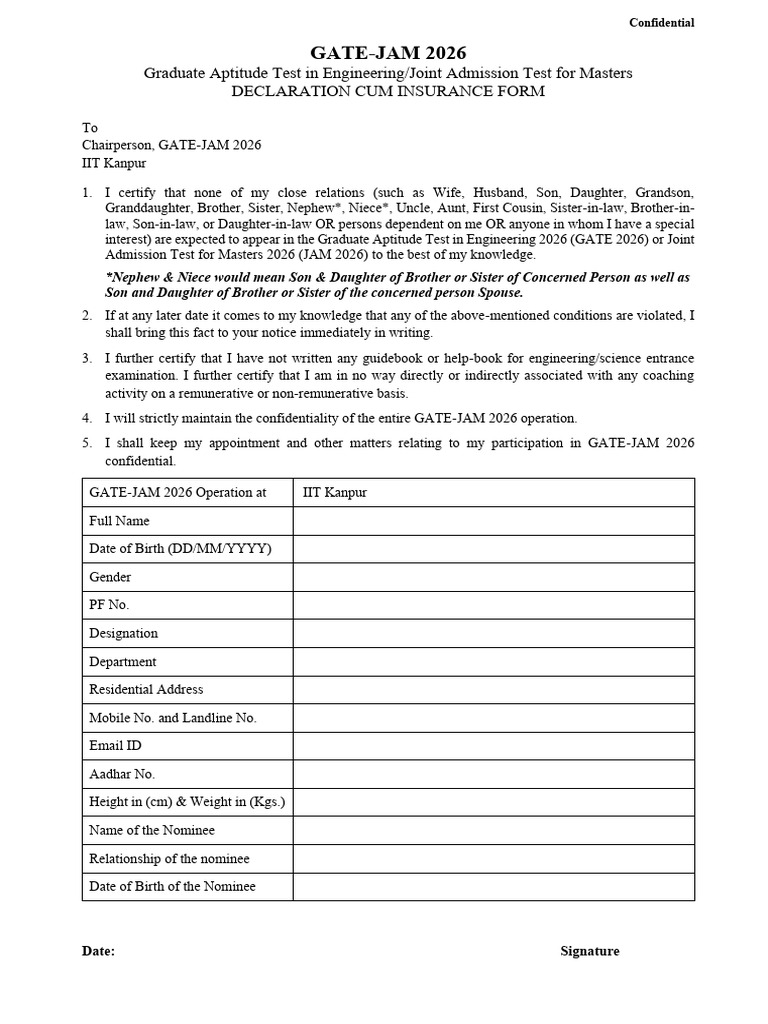 GATE-JAM 2026 Declaration Form | PDF