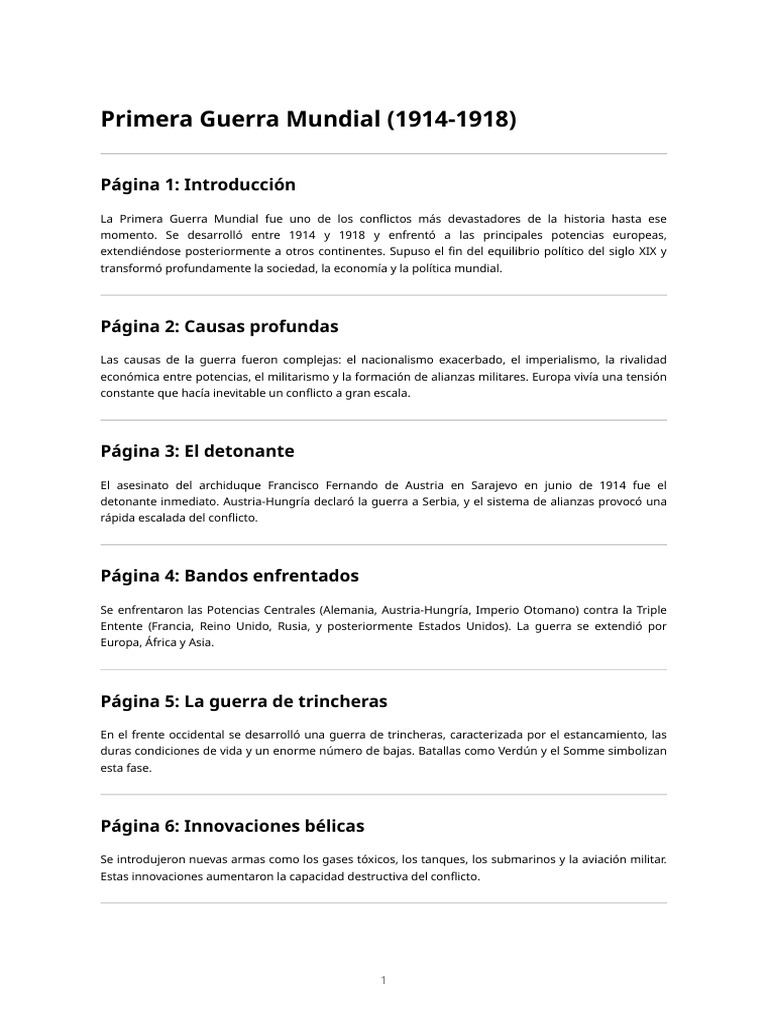 Causas y Consecuencias de la Primera Guerra Mundial | PDF | Primera ...