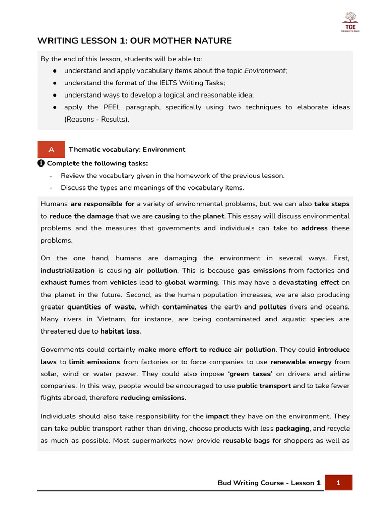 IELTS Writing: Environment Focus Lesson | PDF | Pollution | Climate Change
