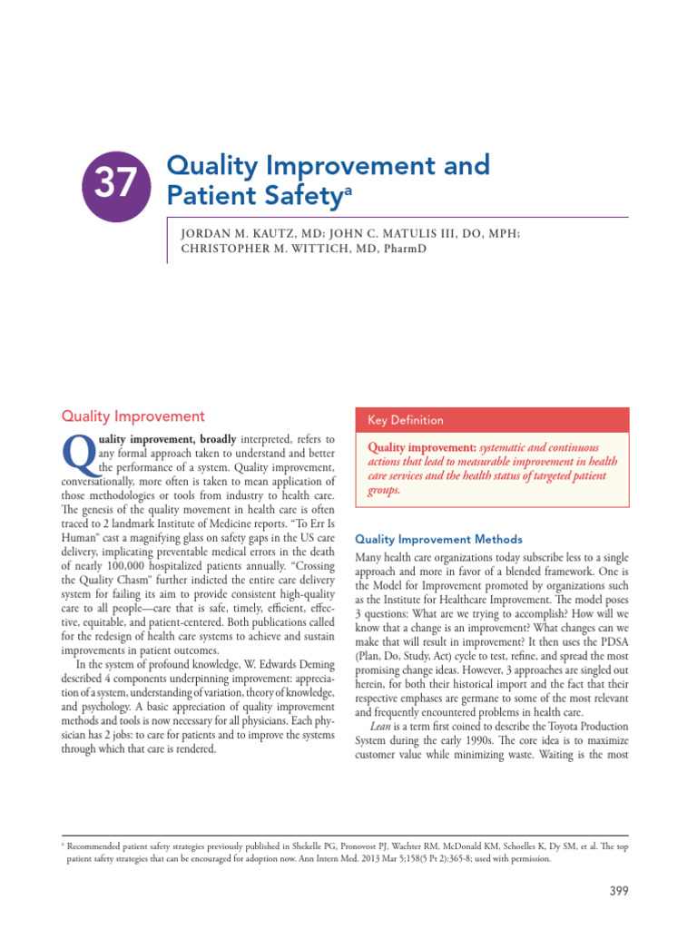 Quality Improvement in Healthcare Systems | PDF | Patient Safety ...