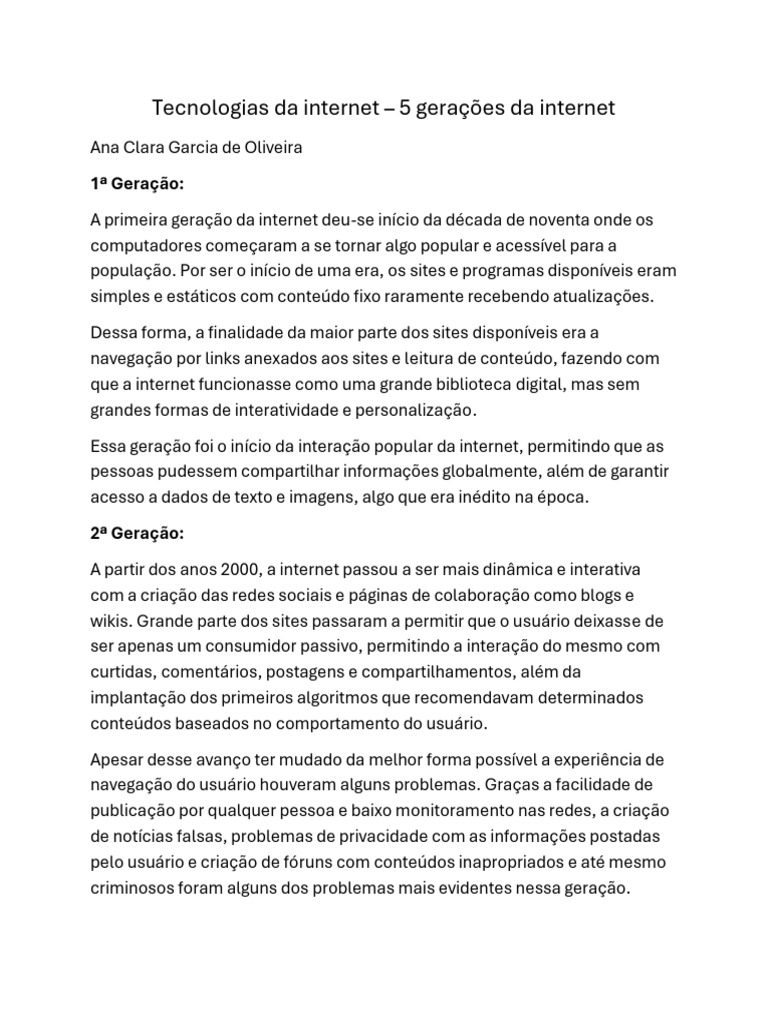 Evolução das Gerações da Internet | PDF | Internet | Privacidade de ...
