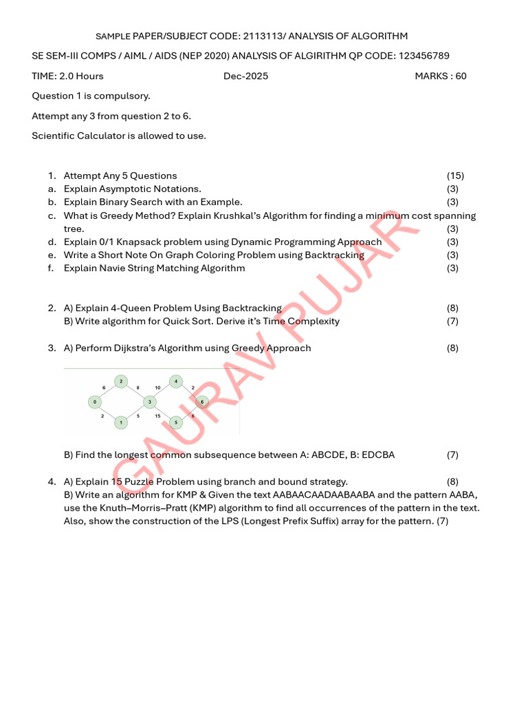 Algorithm Analysis Exam Questions | PDF | Dynamic Programming ...
