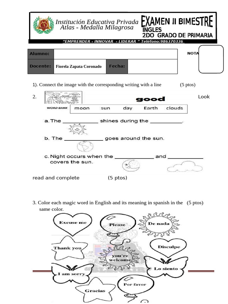 Examen de Ingles II Bimestre | PDF