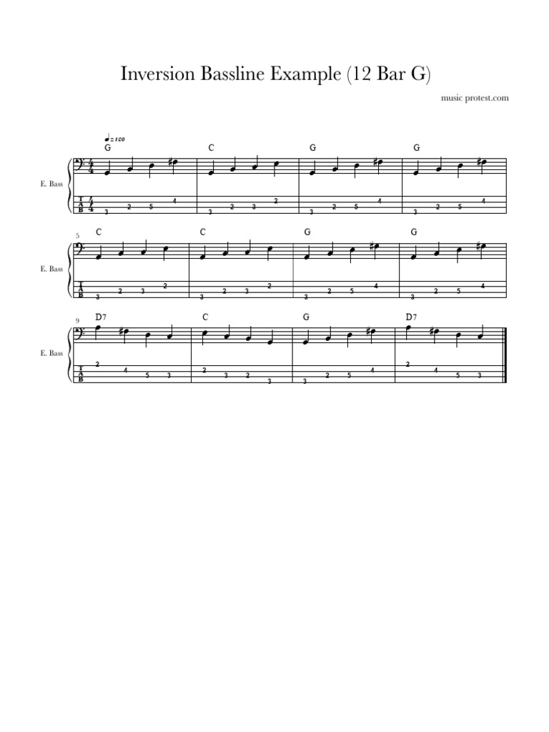 20 Inversion Bassline Example 12 Bar G | PDF | Harmony | Elements Of Music