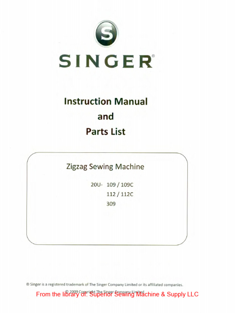 Singer 20U-109, -109C, -112, -112C, -309 | PDF | Secondary Sector Of ...