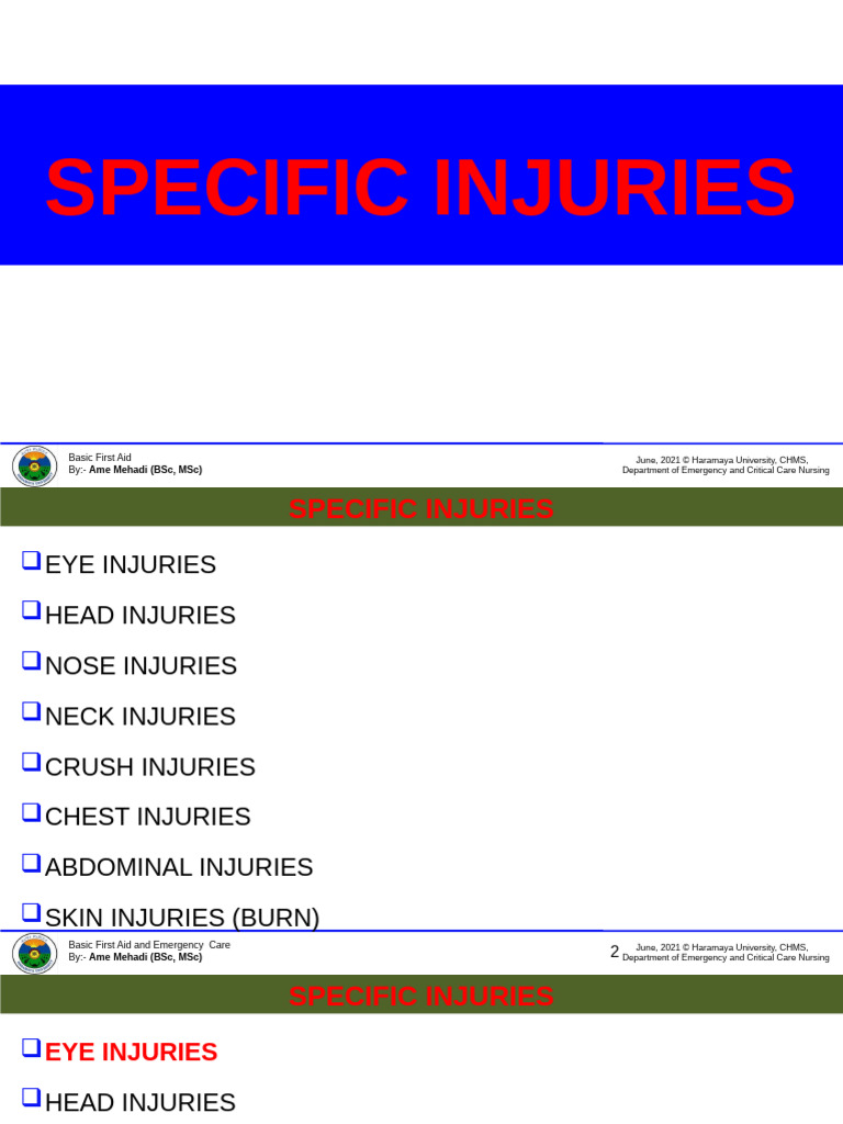 Specific Injuries | PDF | First Aid | Medical Specialties
