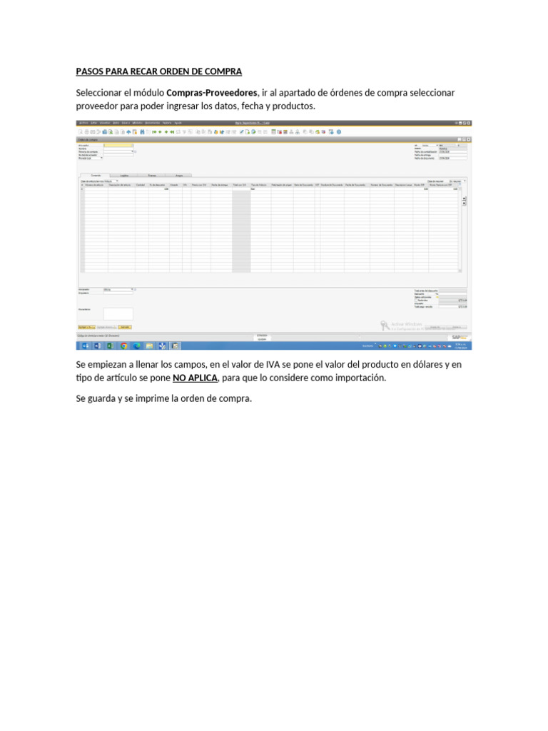 Pasos para Recar Orden de Compra | PDF