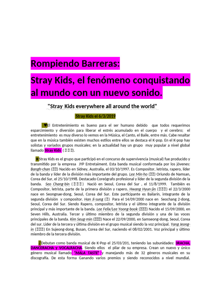 Stray Kids: El Nuevo Fenómeno del K-Pop | PDF | Musica Popular | Las ...