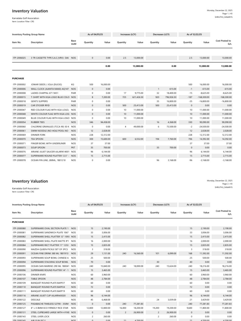 Inventory Valuation Report 2025 | PDF | Equipment | Manufactured Goods