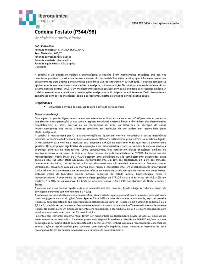 Codeína: Uso, Efeitos e Dosagem | PDF | Opioide | Medicina Clínica