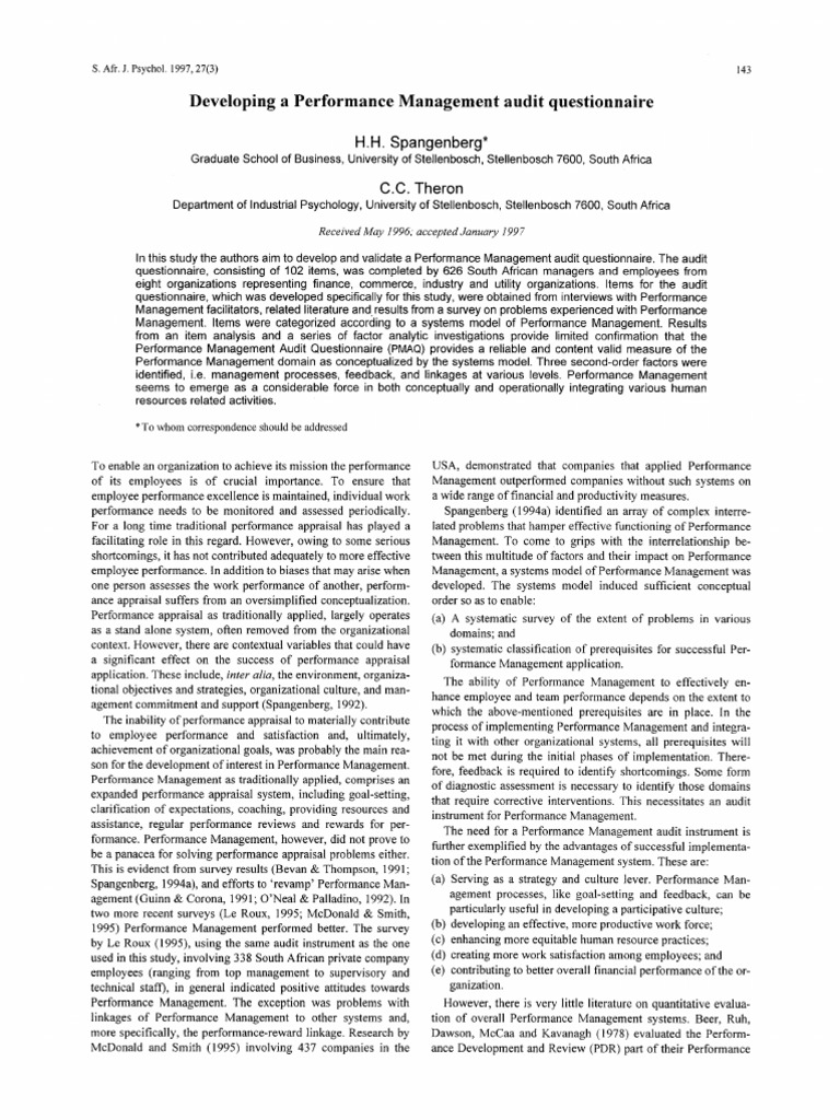 Performance Management Audit Questionnaire | PDF | Performance ...
