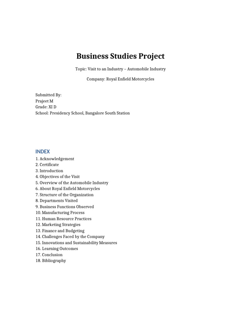 Business_Studies_Project_Royal_Enfield_Part1 | PDF | Economies | Business