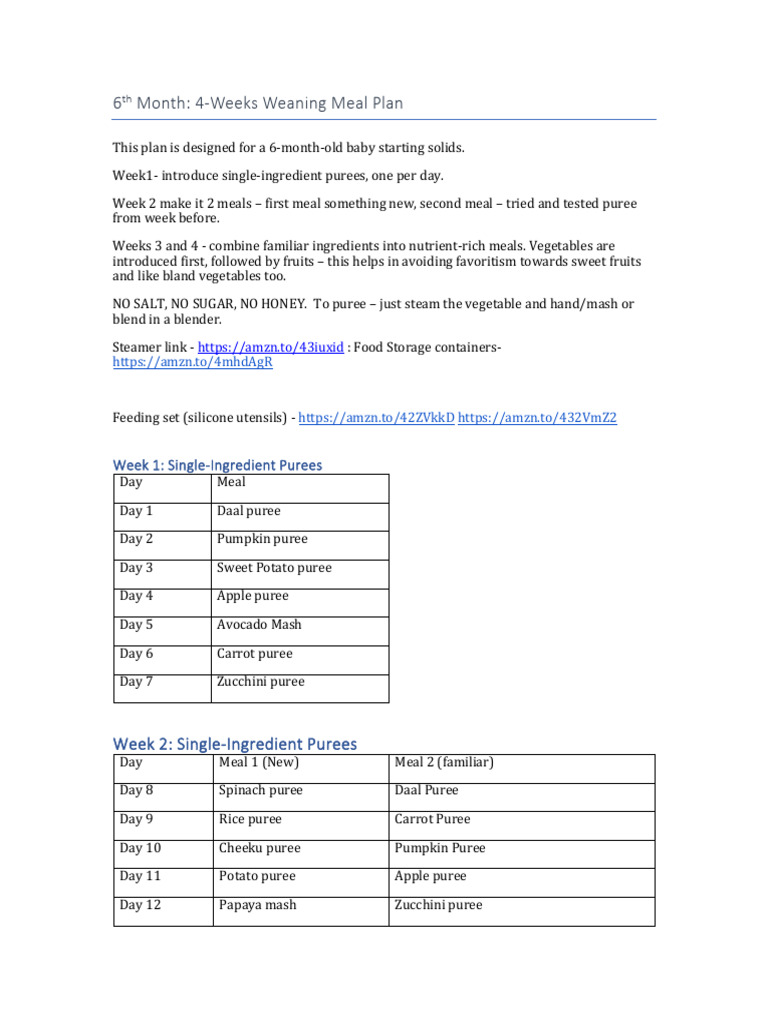 6-Month Baby Weaning Meal Plan | PDF | Pancake | Foods