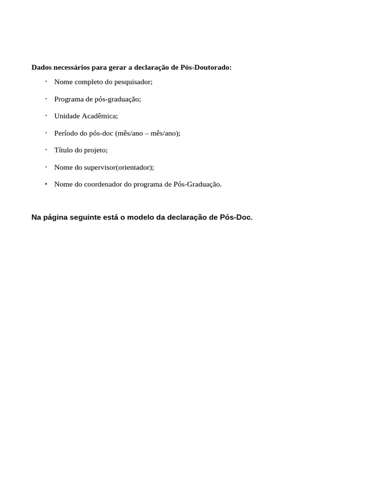 Declaração de Pós-Doutorado: Guia Completo | PDF