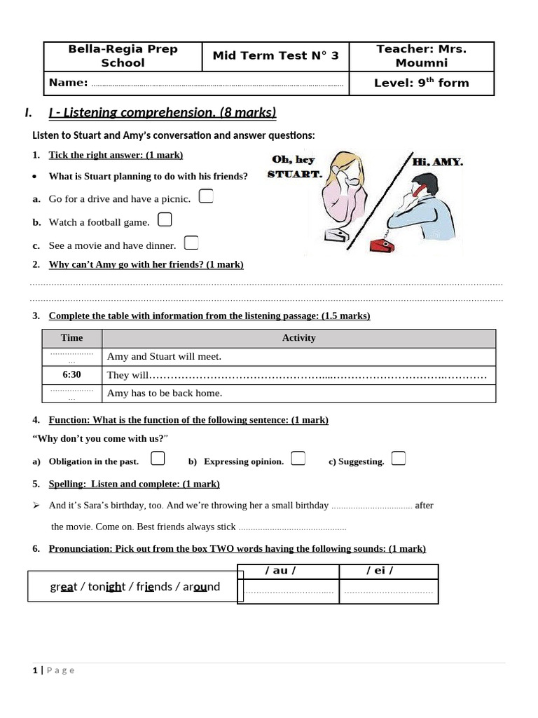 9th Form Mid Term Test 3 | PDF