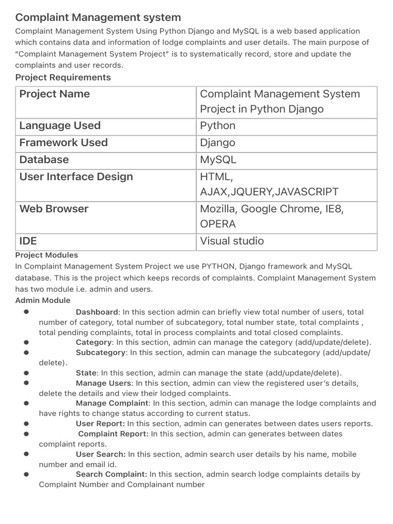 Complaint Management System in Django | PDF | Software Development ...