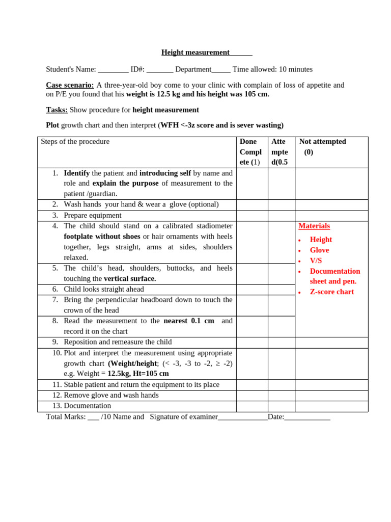 Height Measurement Procedure for Children | PDF