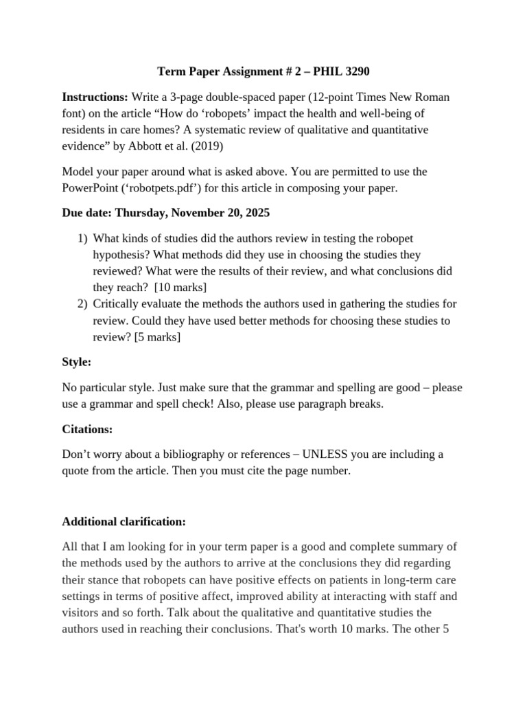 Term Paper Assignment Instructions | PDF