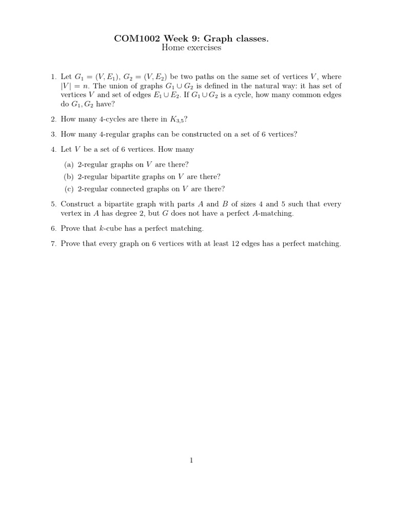 Graph Classes and Exercises in COM1002 | PDF