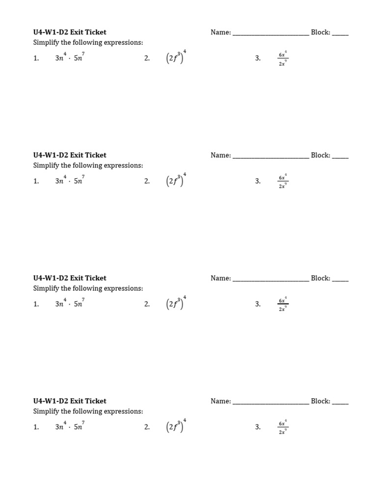 Simplifying Algebraic Expressions Worksheet | PDF