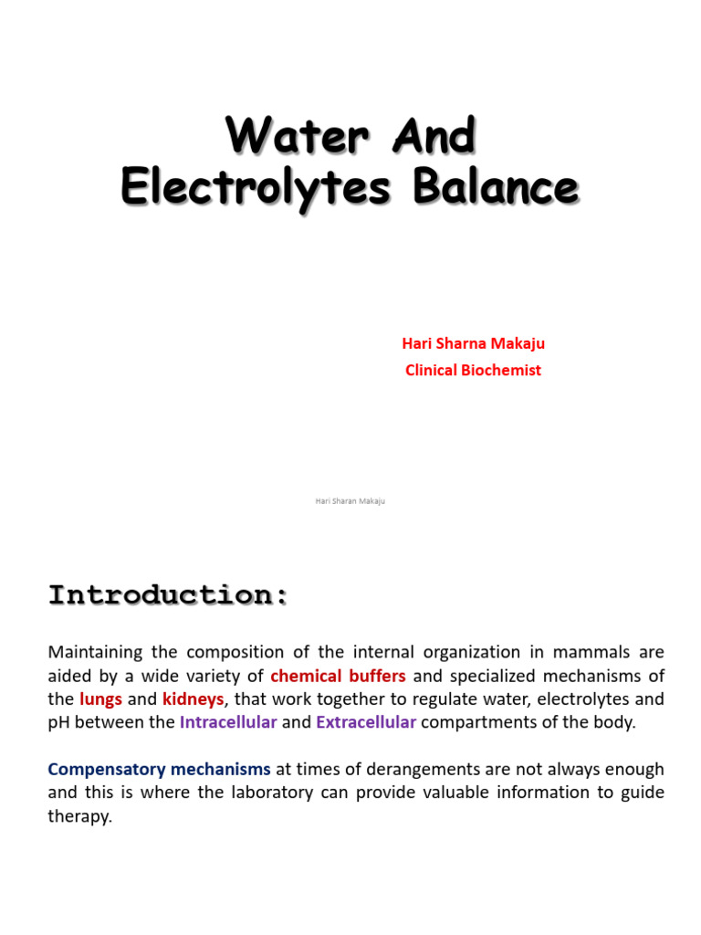 Water and Electrolyte Balance in Humans | PDF
