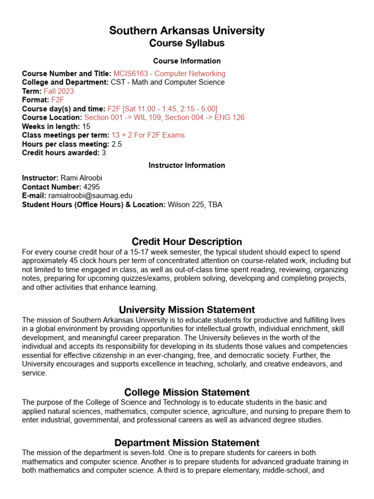 Fa23_MCIS6163_Syllabus (2) | PDF | Computer Network | Local Area Network