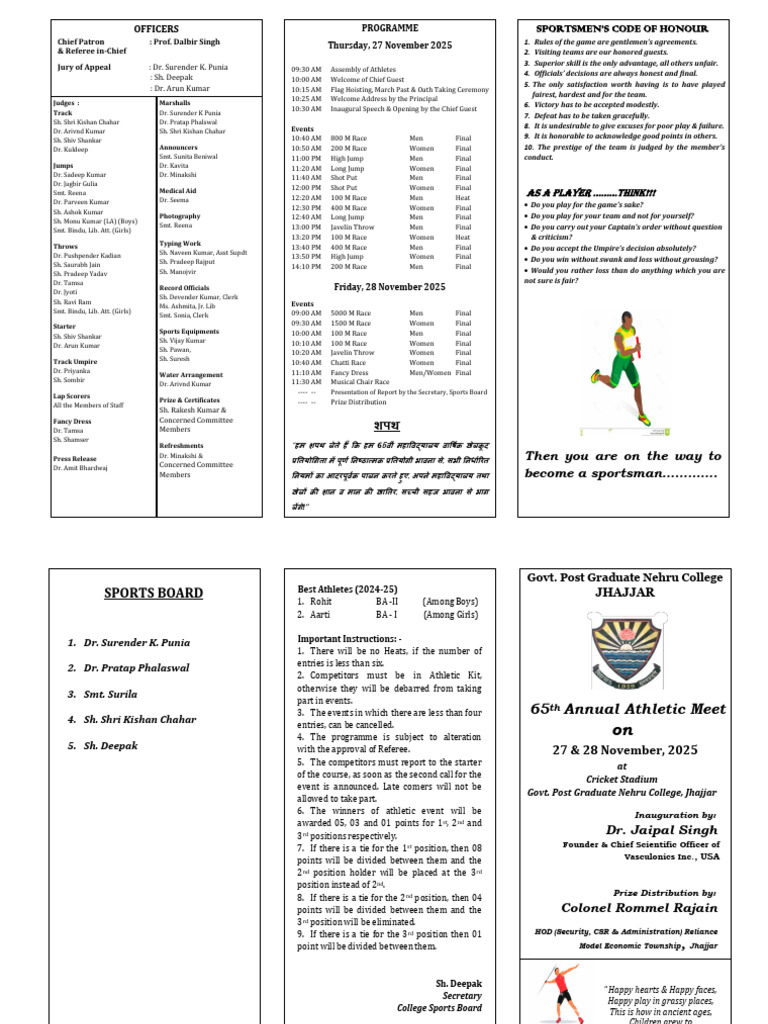 65th Annual Athletic Meet Program | PDF