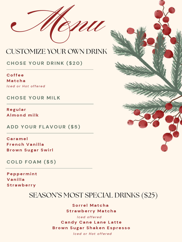 Customizable Seasonal Drink Menu | PDF