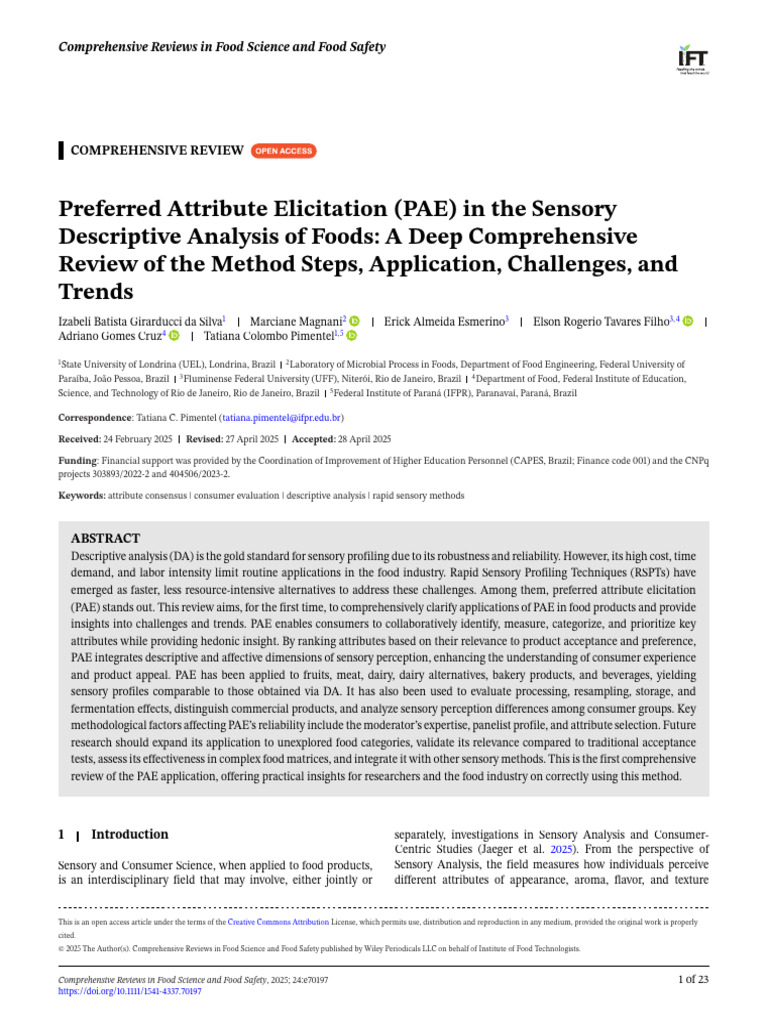 PAE in Sensory Analysis of Foods | PDF | Perception | Taste