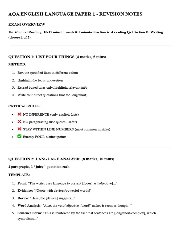 AQA English Language Paper 1 Guide | PDF | Adjective | Verb