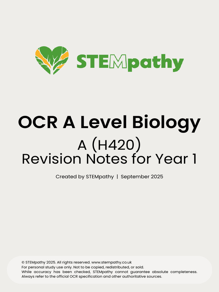 A Level Biology Revision Notes Year 1 | PDF | Cell (Biology) | Staining