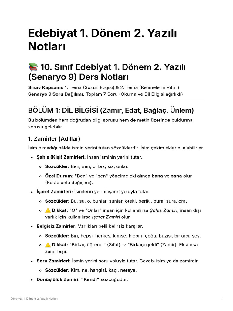 Edebiyat Yazılı Notları | PDF