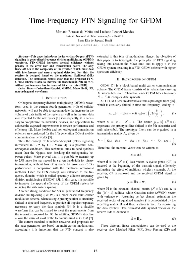 FTN-GFDM Signaling for 5G Efficiency | PDF | Orthogonal Frequency ...