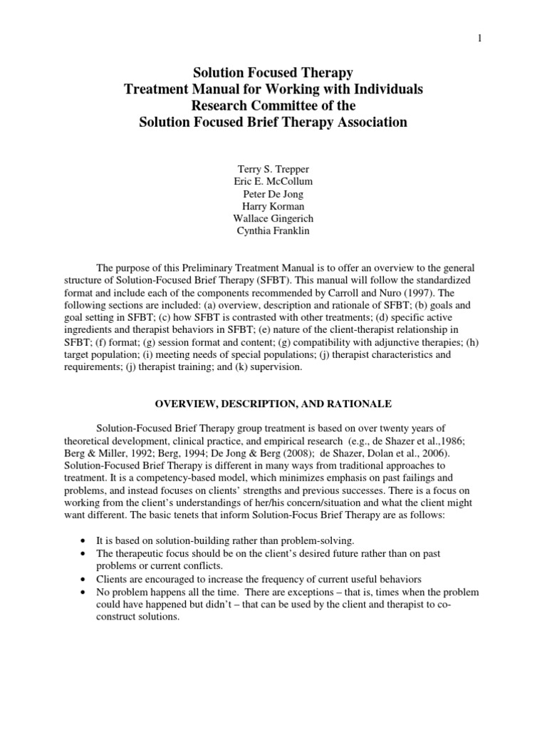 Solution Focused Therapy Treatment Manual | PDF | Psychotherapy | Therapy