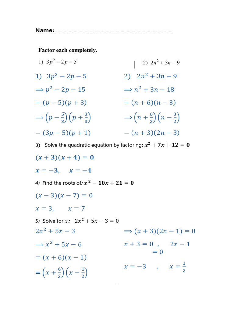 Solving Quadratic Equation by Factoring | PDF