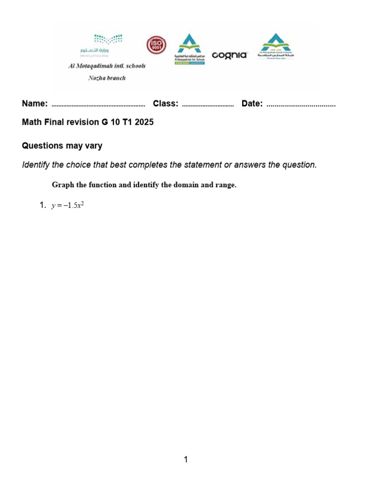 Grade 10 Math Final Revision Guide | PDF | Quadratic Equation ...